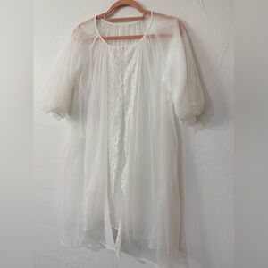 Worth Sheer Lace Peignoir Robe White Small Romantic Lingerie Duster